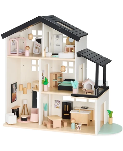 Best Choice Products Pretend Play Wooden Doll House w/ 40 Interactive Accessories, 3-Story Modern Toy Dollhouse Playset