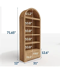 gaomon 71" Tall Arched Book Shelf, 6 Tier Freestanding Bookshelf with Drawer and Open Display Shelves, Mid Century Modern Bookcase
