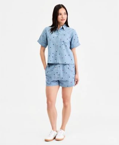 Tommy Hilfiger Womens Star Print Chambray Short Sleeve Shirt Shorts