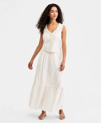 Liverpool Los Angeles Womens Embroidered Cotton Sleeveless Top Embroidered Tiered Cotton Pull On Maxi Skirt