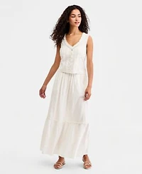 Liverpool Los Angeles Womens Embroidered Cotton Sleeveless Top Embroidered Tiered Cotton Pull On Maxi Skirt