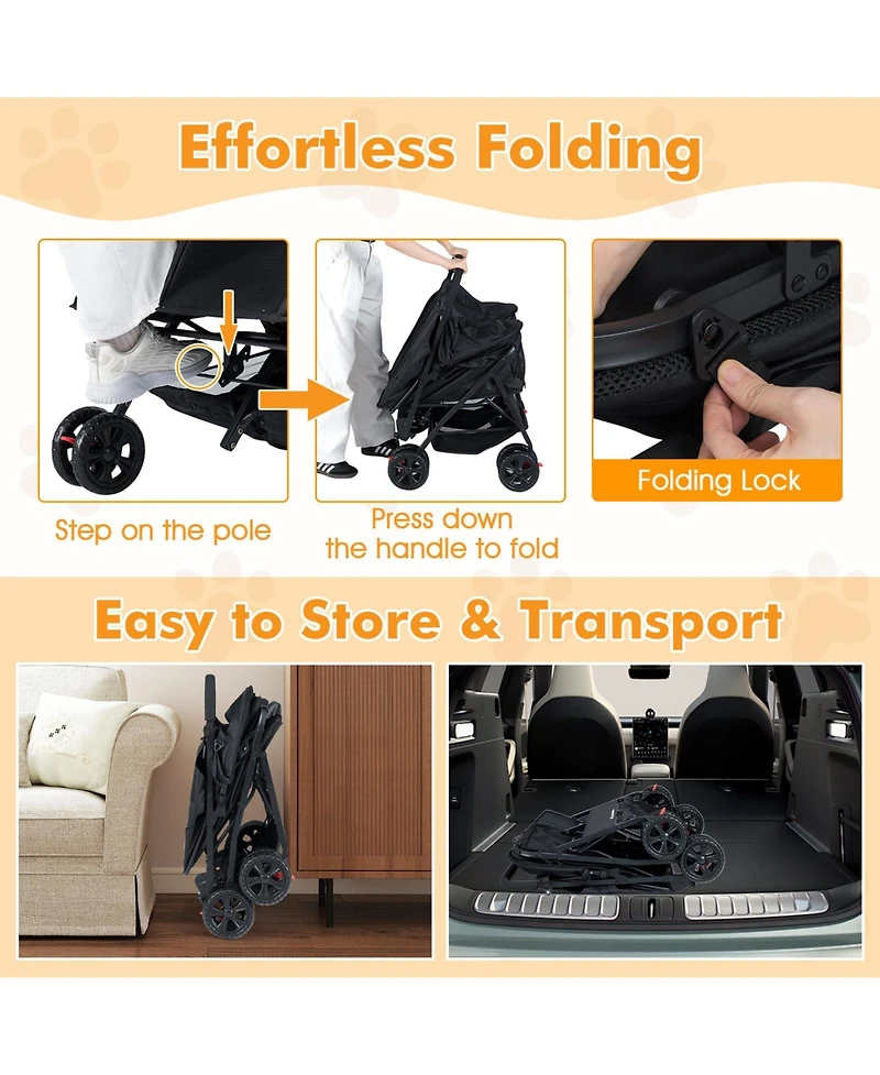 Gymax Double Pet Stroller w/ 2-seater Carrier Adjustable Sunshade Removable Pad