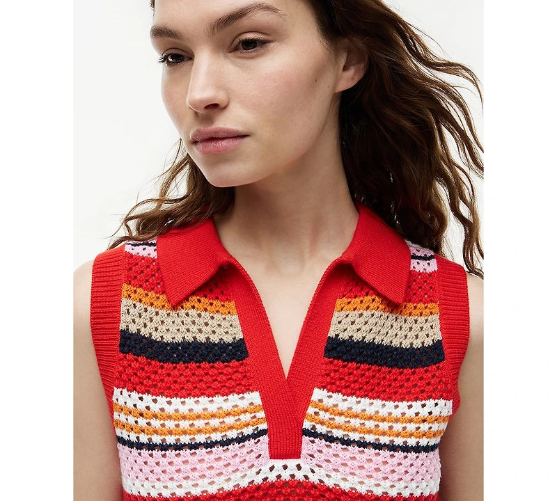 Tommy Hilfiger Women's Crochet Sleeveless Polo Sweater