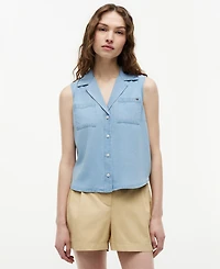 Tommy Hilfiger Women's Collared V-Neck Sleeveless Shirt