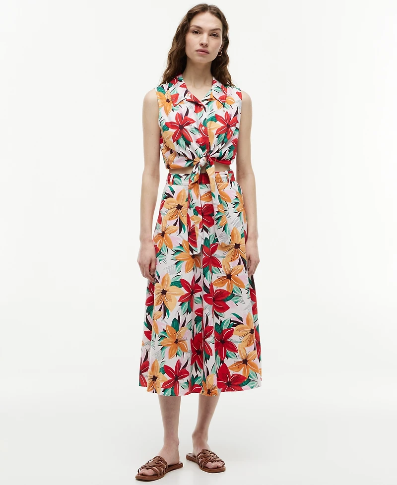 Tommy Hilfiger Women's Printed Front-Tie Sleeveless Shirt