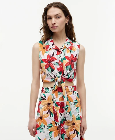 Tommy Hilfiger Women's Printed Front-Tie Sleeveless Shirt