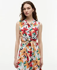Tommy Hilfiger Women's Printed Front-Tie Sleeveless Shirt