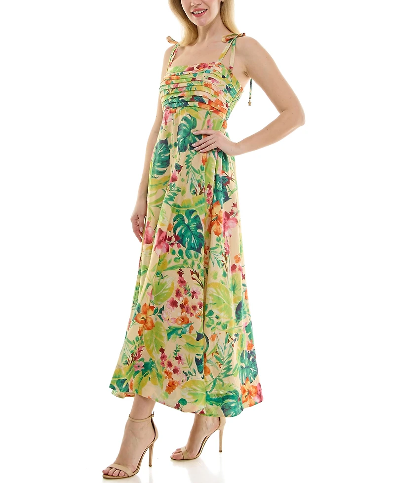 Taylor Women's Tropical Pleated Square Neck A-Line Dress
