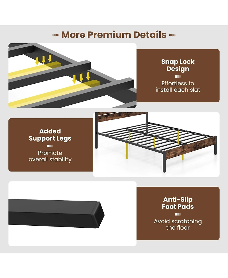 Sugift Bed Frame with High Headboard and Noise Reducing Slats