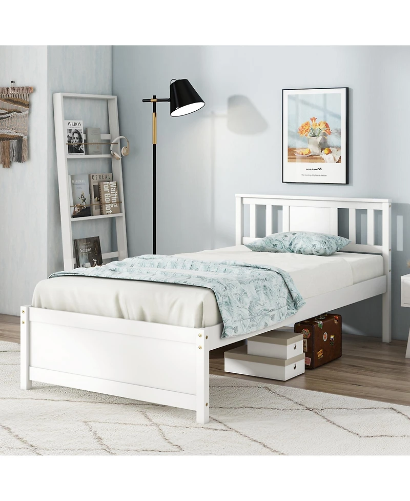 Sugift Wooden Platform Bed with Headboard and Wood Slat Support