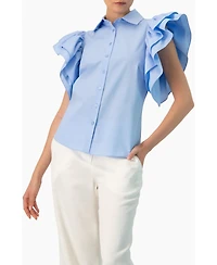 Ivonne Women's Solid Shirt with Ruffled Sleeves