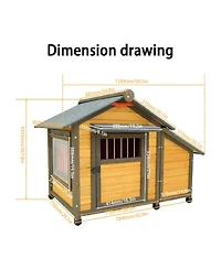 6thdruple 50" Solid Wood Dog House, Indoor and Outdoor Pet Shelter with Removable Thermal Curtain for Small or Medium Dogs