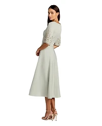 Mac Duggal Women's Crepe A Line Midi Dress With Beaded Sleeves