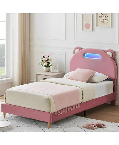 gaomon Bed Frame with Velvet Led Headboard, Platform Base, Wooden Slats, Noise-Free, No Box Spring Needed