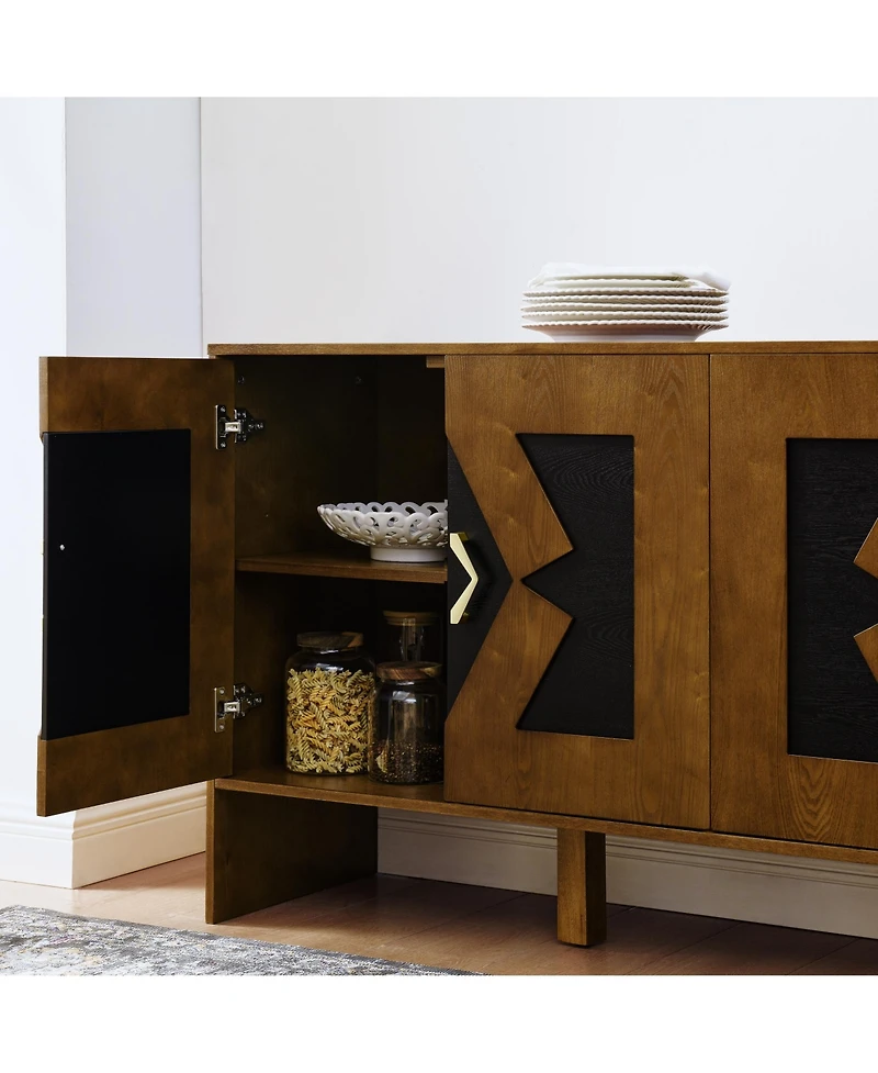 60" Mid Century Storage Cabinet with Geometric Pattern & Adjustable Shelves