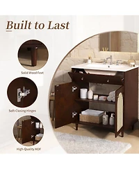 Sillysis Freestanding Bathroom Vanity with Sink, Solid Wood & Mdf Cabinet, Tip Drawer Adjustable Shelf for Modern Storage