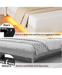 gaomon Floating Bed Frame with Led Lights Charging Station Storage Headboard Folding Shelves Metal Slats