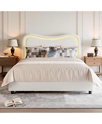 gaomon Twin Led Upholstered Platform Bed for Kids, 2 Drawers, Storage Headboard, Sturdy Wood Slats, Noise-Free