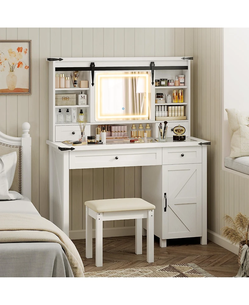 Homcom Vanity Desk Set, Makeup Vanity Table with Mirror and Lights