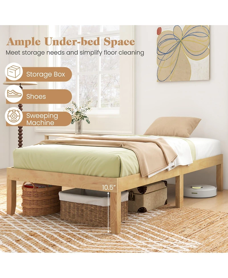 Sugift 14 in Twin Wood Platform Bed Frame with Wooden Slats