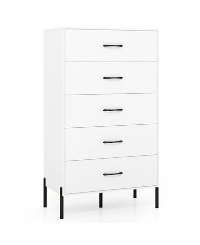 Sugift Five Drawer Tall Chest of Drawers with Metal Legs
