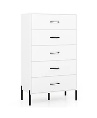 Sugift Five Drawer Tall Chest of Drawers with Metal Legs