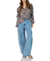 Ivonne Women's Collared Long Sleeve Floral Print Blouse