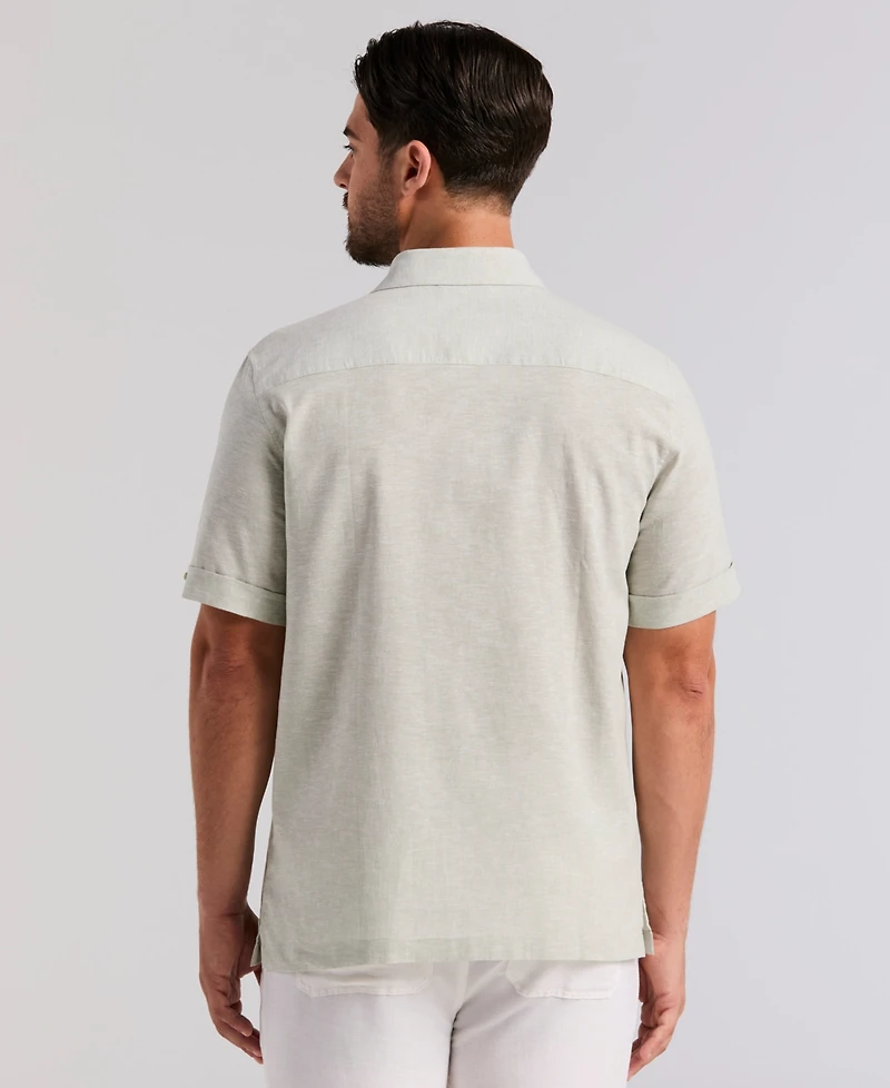 Cubavera Men's Linen Blend Dobby Panel Shirt