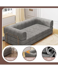 gaomon Convertible Corduroy Sleeper Sofa Bed,Folding Mattress Couch with Fixed-Shape Frame, 3 Seater Fold Out King Size Futon,No Assembly Floor Couch