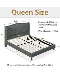 Sugift Upholstered Platform Bed Frame with Button Tufted Headboard