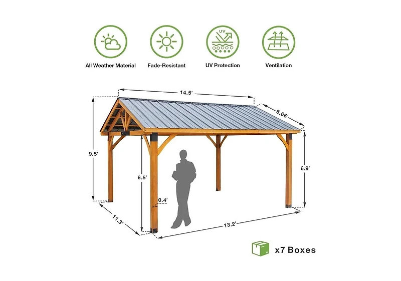 Aecojoy 14' x 12' Hard-Top Gazebo, Wooden Gazebo on Clearance, Outdoor Pergola