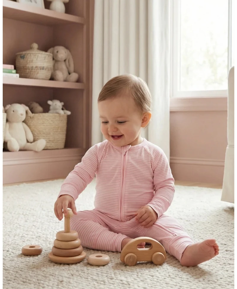 Motette Baby Girls Peony Stripe Bamboo Sleeper