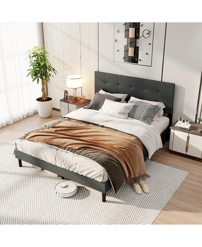 Sugift Upholstered Platform Bed Frame with Linen Fabric