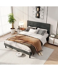 Sugift Upholstered Platform Bed Frame with Linen Fabric