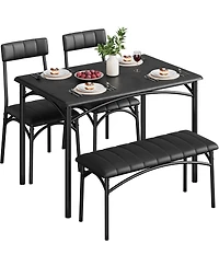 gaomon 5 Piece Dining Set for 4, Rectangular Metal Frame Table with Bench & Upholstered Chairs, Space Saving Dining Set