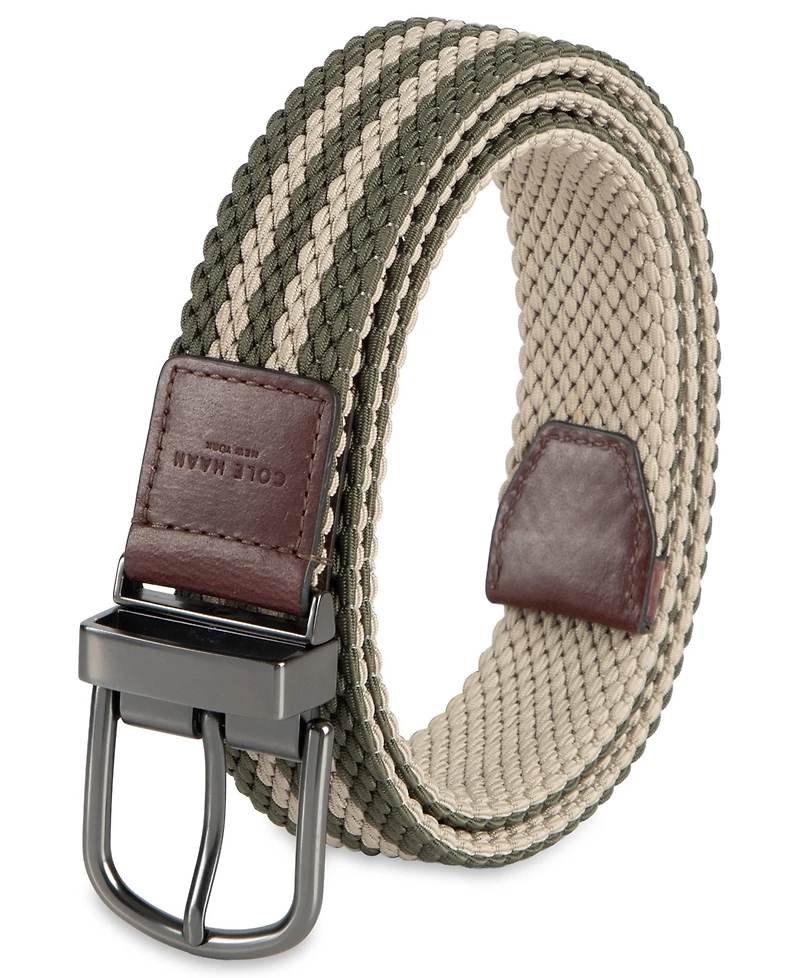Cole Haan Men's Two-In-One Reversible Striped Stretch Web Belt