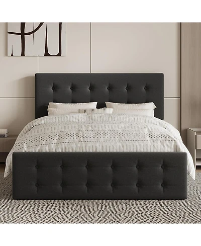 gaomon Queen Upholstered Platform Bed Frame with Adjustable Headboard, Storage Drawer, Heavy Duty, No Box Spring
