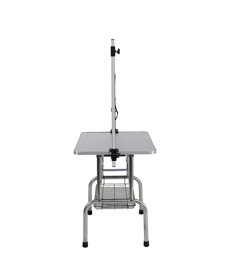 Aostirmotor 36" Silver Folding Pet Grooming Table with Stainless Steel Frame and Adjustable Arm