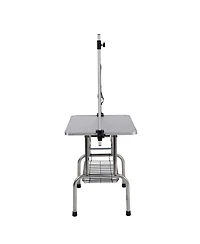 Aostirmotor 36" Silver Folding Pet Grooming Table with Stainless Steel Frame and Adjustable Arm
