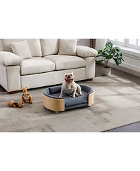 Aostirmotor Mid-Size Scandinavian Elevated Dog Bed with Solid Wood Legs and Velvet Cushion