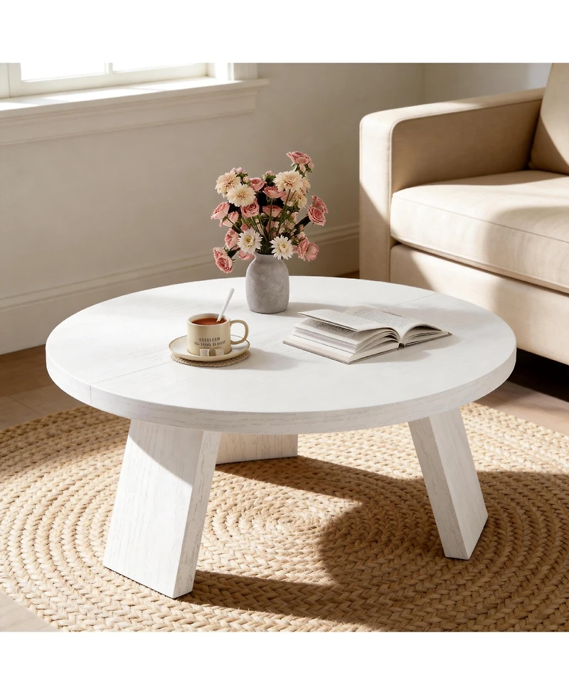 gaomon Round Wood Coffee Tables for Living Room,Circle Coffee Table,for Apartment, Easy Assembly
