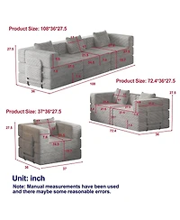 Streamdale Furniture 6-seater folding sofa bed with corduroy fabric, storage pockets & cushions