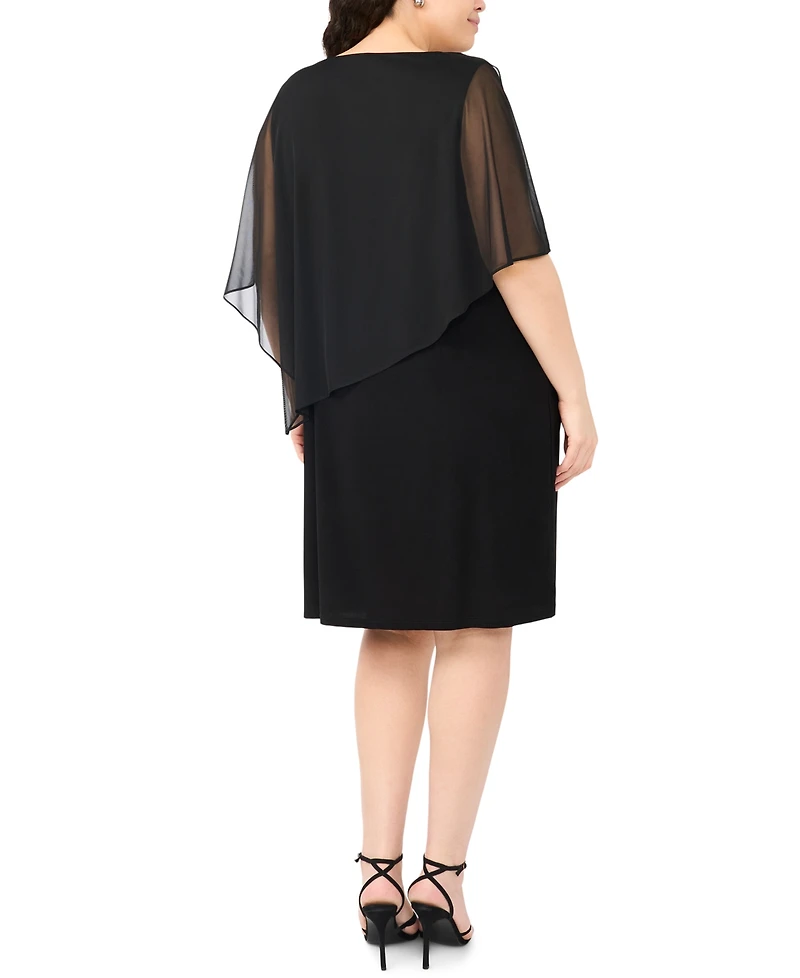Msk Plus Asymmetrical Cape Overlay Dress