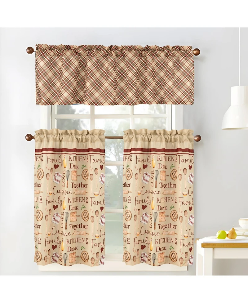 Rt Designers Collection Polyester Cucina Family Slub 3 Piece Kitchen Curtains Valance and Tiers Set 52" x 18" Muticolor