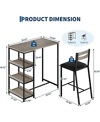 gaomon 3-Piece Kitchen Table Set with Storage & 2 Upholstered Chairs, Industrial Iron & Wood, Space Saving for Apartments