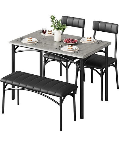 gaomon 5 Piece Dining Table Set for 4, Metal Frame Table with Bench & Upholstered Chairs, Modern Set for Apartments