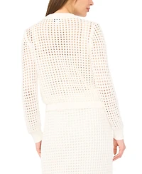 CeCe Women's Crew Neck Mesh Long-Sleeve Cardigan Sweater