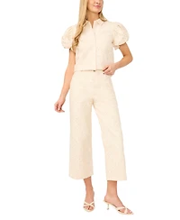 CeCe Women's Mid-Rise Eyelet Cotton Cropped Jeans