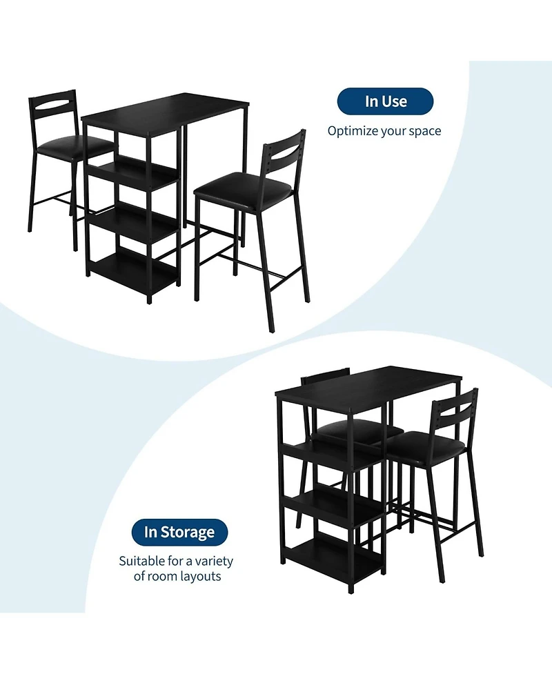 gaomon 3-Piece Counter Height Dining Table Set, Storage Shelves & Upholstered Chairs, Wooden Table for Small Spaces