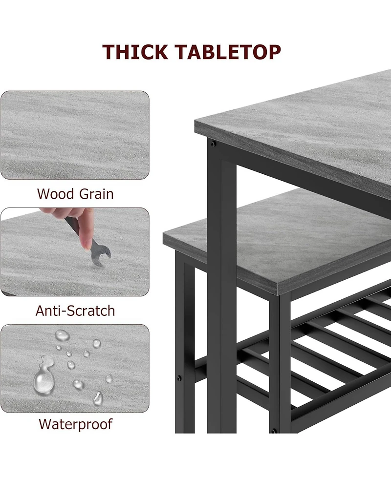 gaomon 4-Piece Dining Table Set with 2 Chairs & Bench, Metal Frame, Storage Rack, Modern Space-Saving Set for Home Restaurant